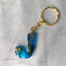 Ocean Blue Initial J Resin Keychain