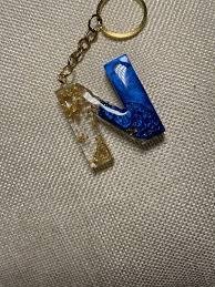 Royal Blue Initial V Resin Keychain