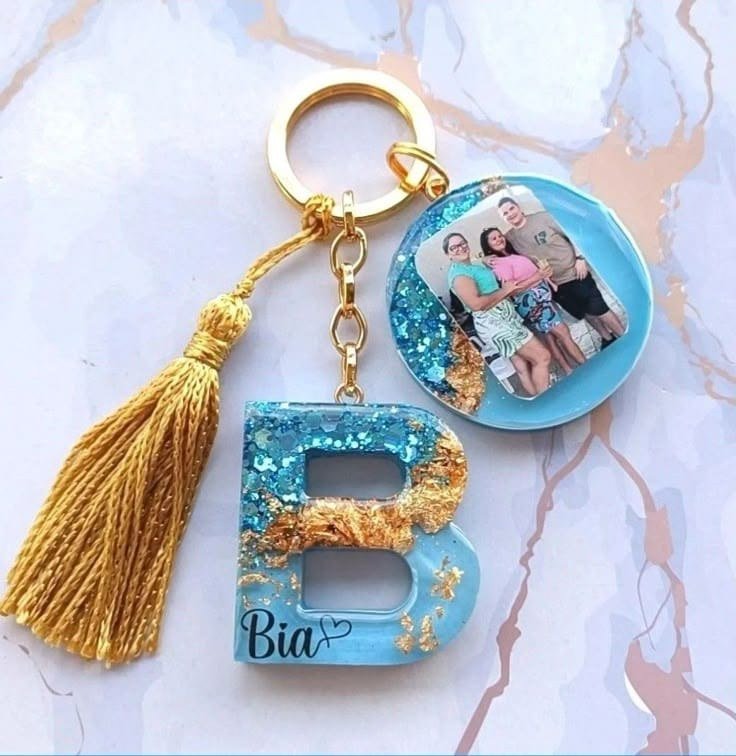 Initial Photo Tassel Resin Keychain