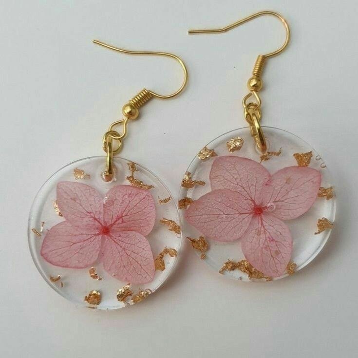 Pink Hydrangea Flower Resin Earrings